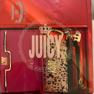 Juicy couture two piece wallet set and keychain pink and Animal print